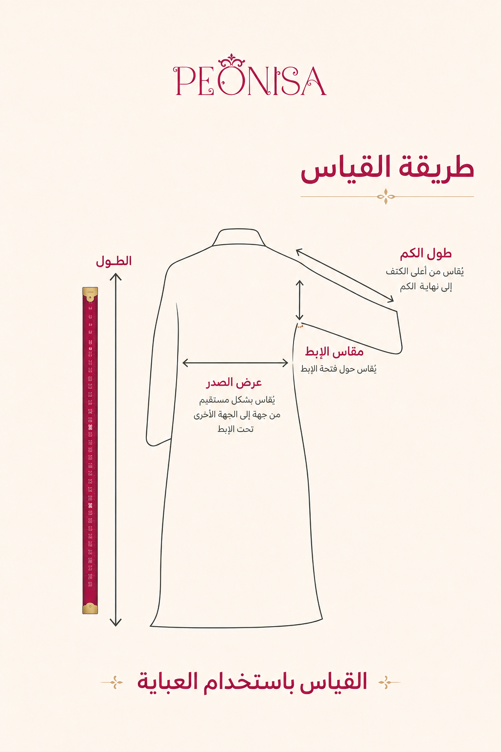 دليل PEONISA لقياسات العباية.