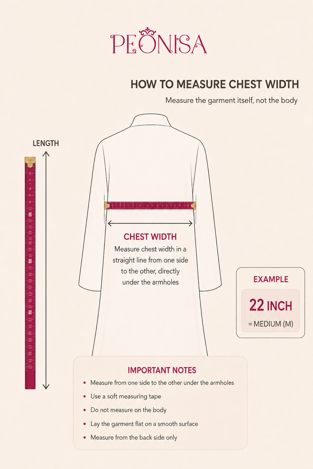 PEONISA abaya measurement guide - additional detail.